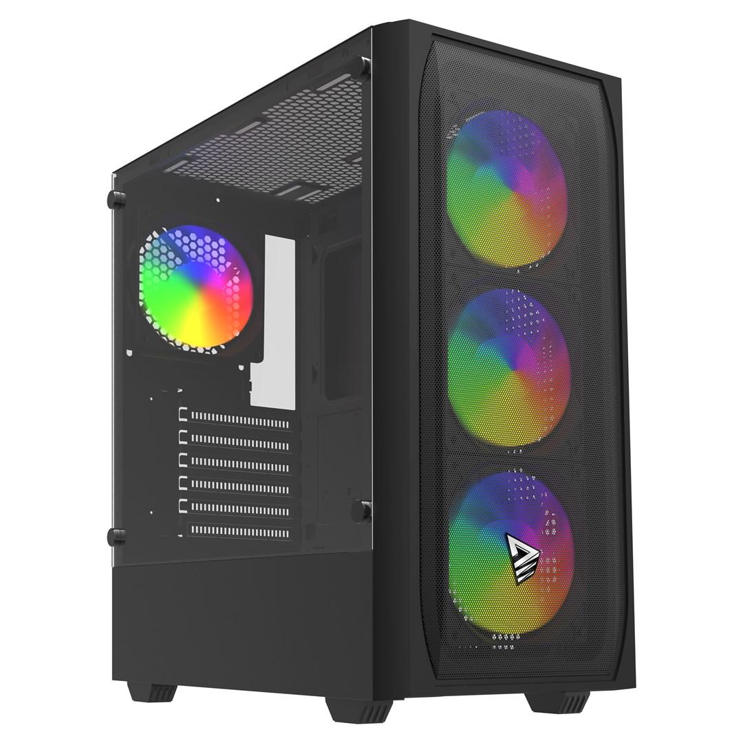 PC kabinet Savio Noctis Flow RGB - Cube, sort