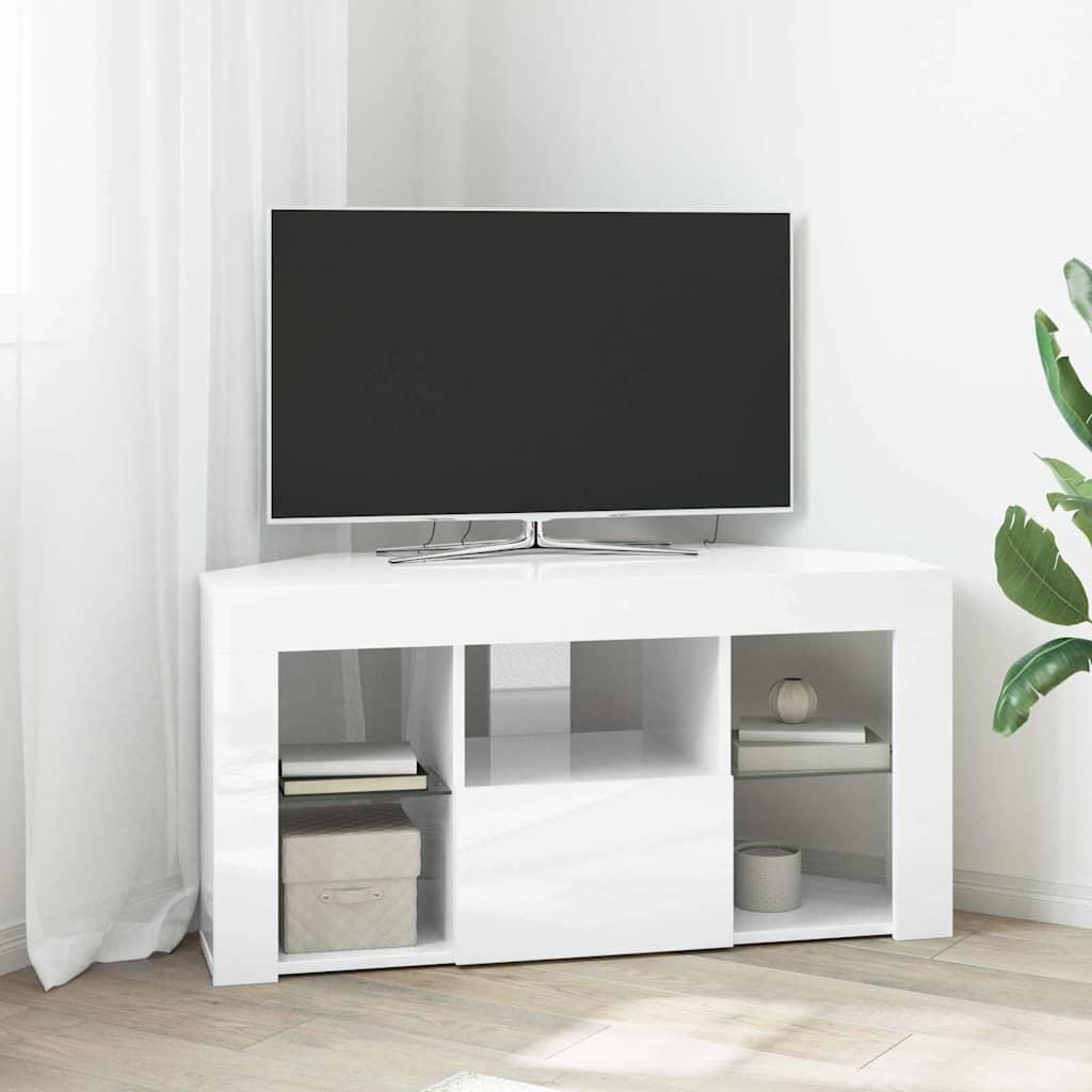 Hjørne LED TV Skab Vægmonteret Højglans Hvid 104 x 40 x 50 cm