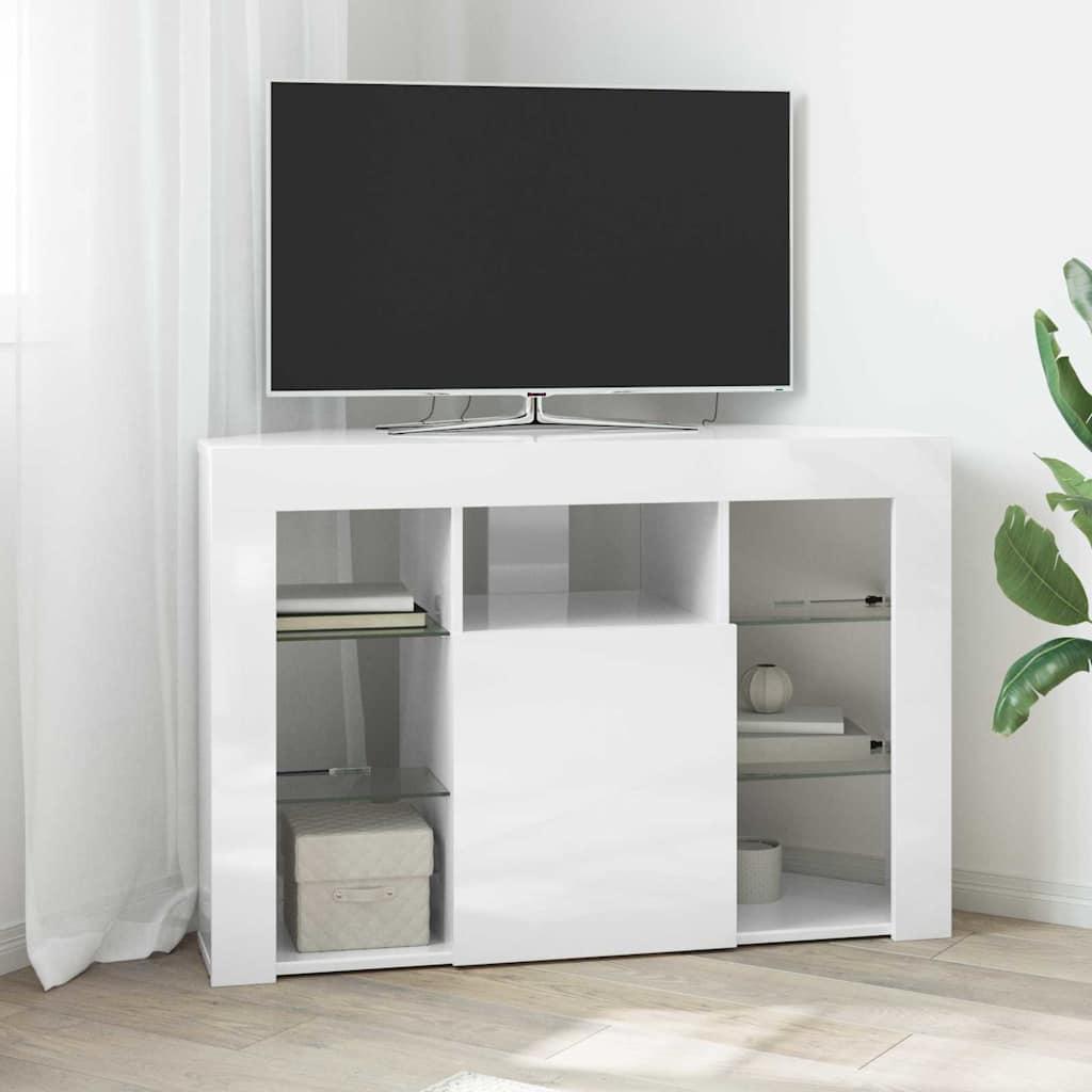 Hjørne LED TV-skab i højglans hvid 100 x 40 x 68 cm