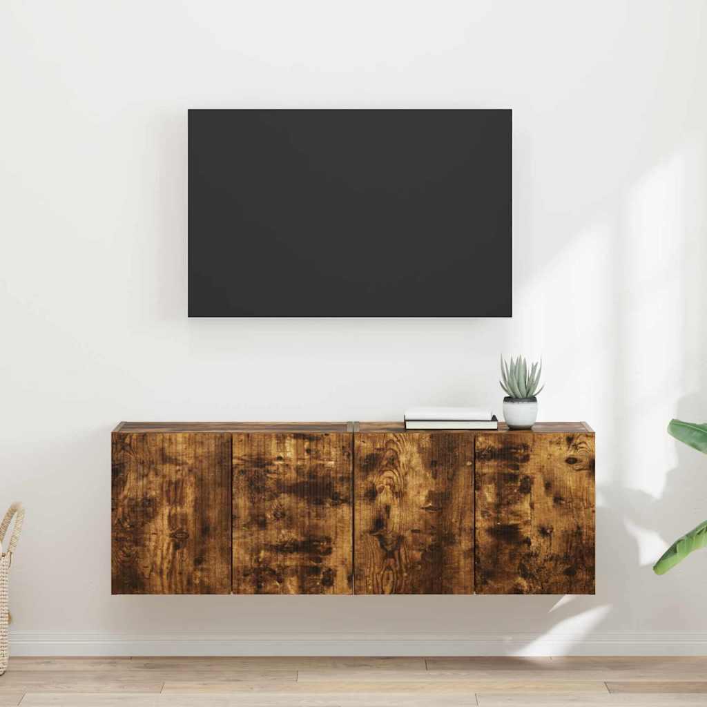TV vægskab 2 stk Røget eg 59,5 x 31 x 40 cm Konstrueret træ