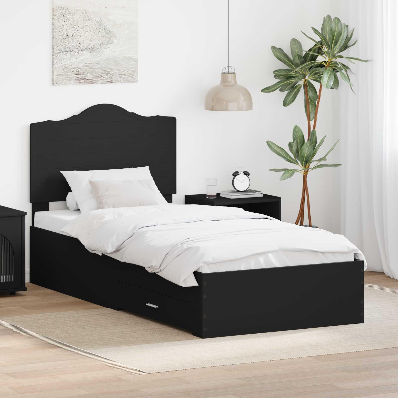 Sengestel med hovedgærde Sort 75 x 190 cm Konstrueret træ