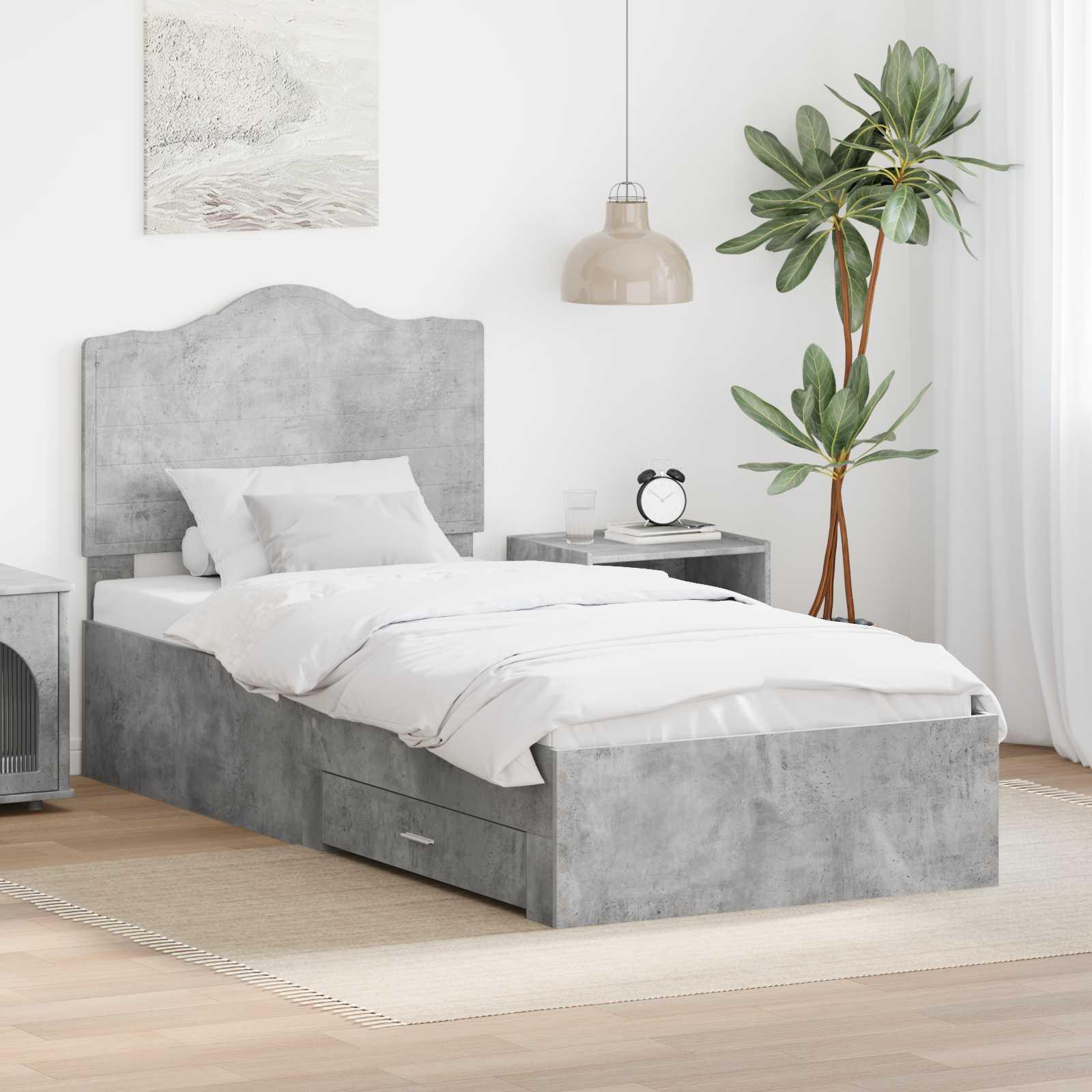 Sengestel med hovedgærde Beton Grå 75 x 190 cm Konstrueret træ