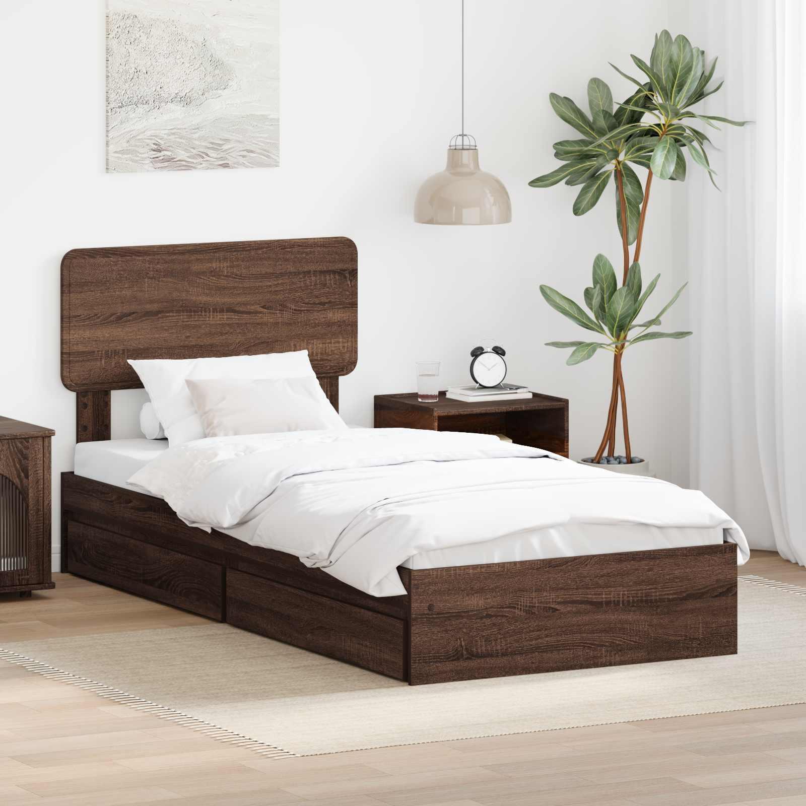 Opbevaringsseng med skuffe Brun eg 75 x 190 cm Konstrueret trÃ¦