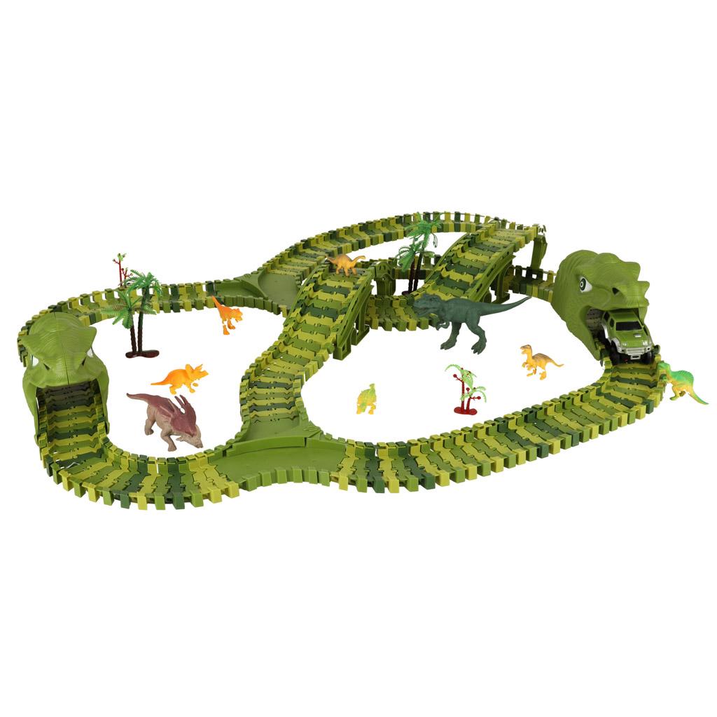 Bilbane med dinosaurer - stor racerbane med 240 dele