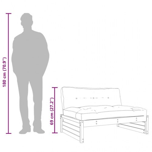 Midtermodul til sofa 120x80 cm massivt fyrretræ grå