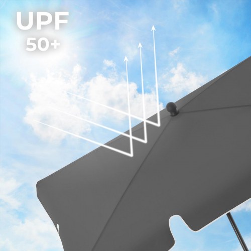 Parasol til altan 2 × 1,25 m rektangulær, vippefunktion, UPF 50+, grå