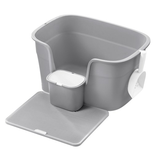 Kattebakke med høje kanter Feandrea, ekstra stor, med grusmåtte, opbevaringsboks og skovl, duegrå