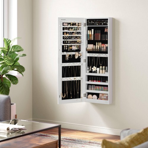 Smykkeskab med spejl væg-/dørmonteret, låsbart, hvid