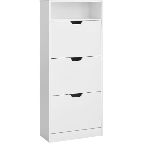 Skoskab med 3 klaplåger – VASAGLE, åben hylde, justerbar skilleplade, 14–18 par, lille entré, 24 × 60 × 139 cm, cloud white