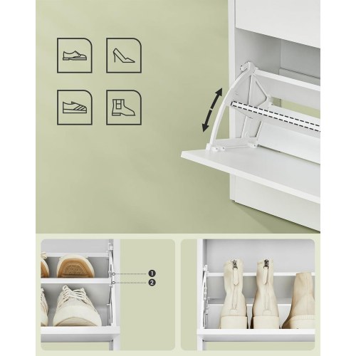 Skoskab med 3 klaplåger – VASAGLE, åben hylde, justerbar skilleplade, 14–18 par, lille entré, 24 × 60 × 139 cm, cloud white