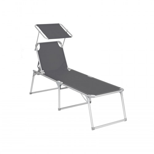 Solseng med solskærm, justerbar ryglæn, foldbar - 65 × 200 × 48 cm, grå