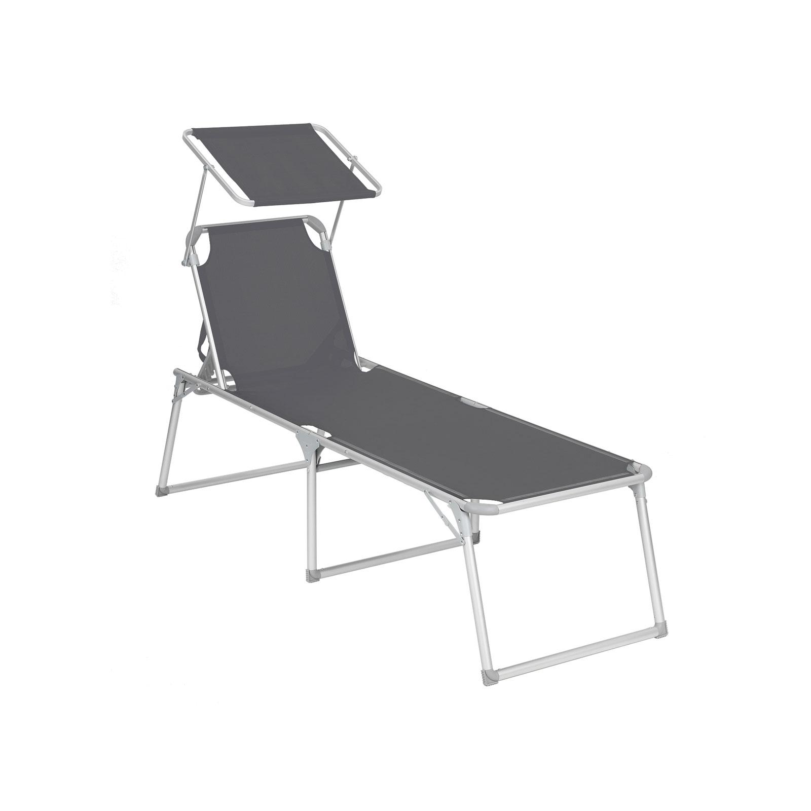 Solseng med solskærm, justerbar ryglæn, foldbar - 65 × 200 × 48 cm, grå