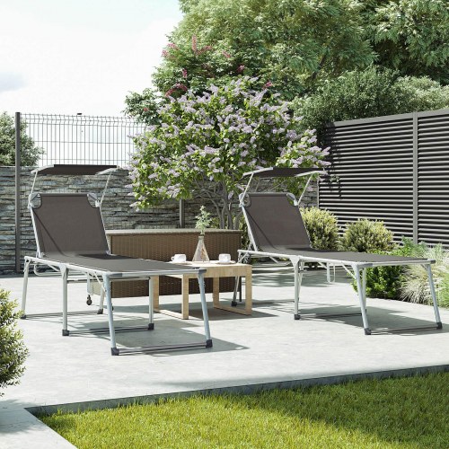 Solseng med solskærm, justerbar ryglæn, foldbar - 65 × 200 × 48 cm, grå