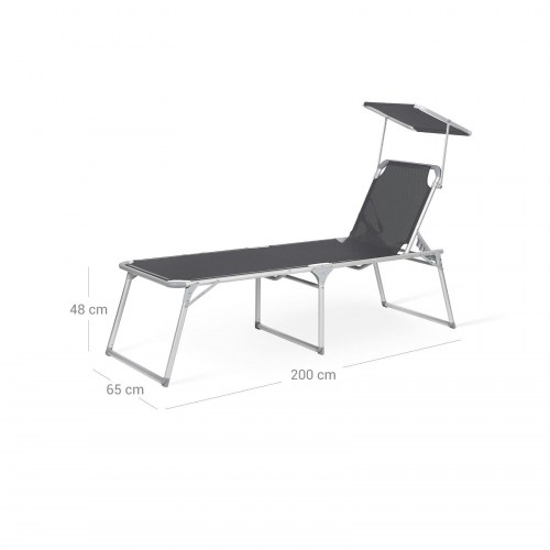Solseng med solskærm, justerbar ryglæn, foldbar - 65 × 200 × 48 cm, grå