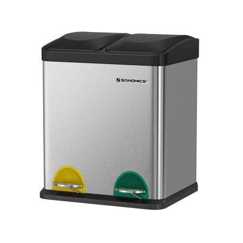 Skraldespand med pedal 30 l – SONGMICS affaldssortering 2 x 15 l, sølv/sort