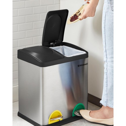 Skraldespand med pedal 30 l – SONGMICS affaldssortering 2 x 15 l, sølv/sort