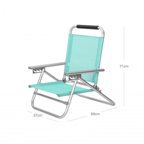 Solstol sammenklappelig 4-pos. ryglæn, let aluminium, åndbart stof, grøn