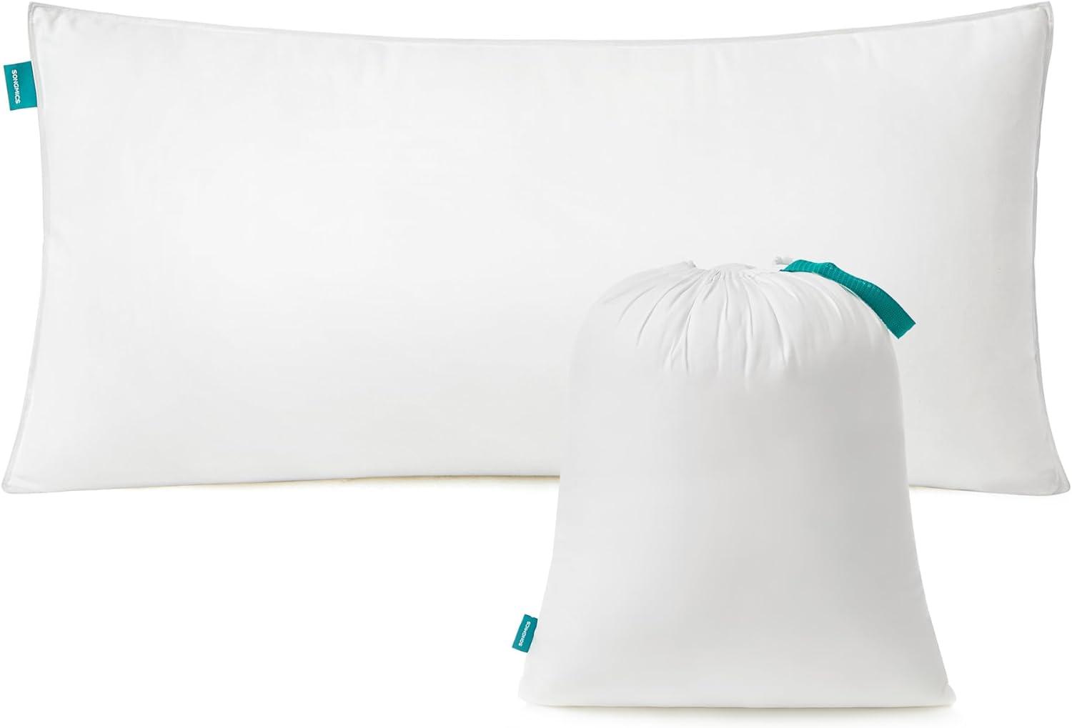 Hovedpude 40 x 80 cm 800 g fyld, blød børstet polyester, vaskbar ved 60 °C, inkl. opbevaringspose, skyhvid