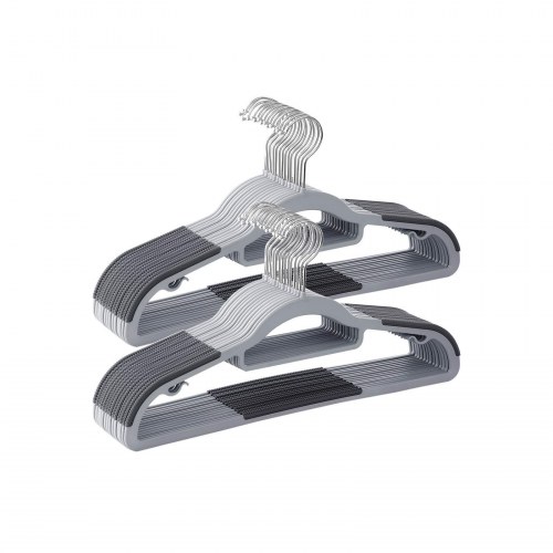 Bøjler 50-pak, kraftige plastikbøjler med skridsikkert design, pladsbesparende, 0,6 cm tykke, 360° drejekrog, 42 cm, lysegrå/mørkegrå