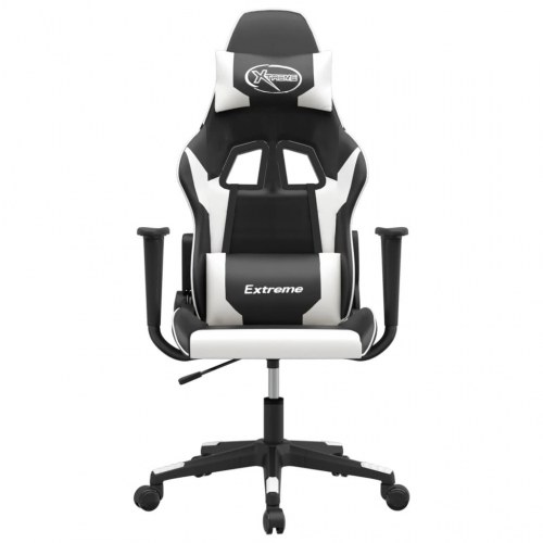 Gamingstol med massagefunktion i kunstlæder - sort og hvid