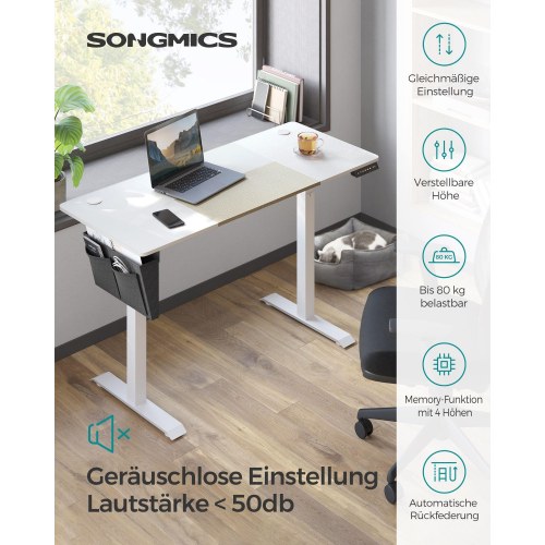 Hæve-sænkebord SONGMICS, elektrisk 60 × 140 cm, 72–120 cm, delt bordplade, 4-hukommelse, hvid/beige