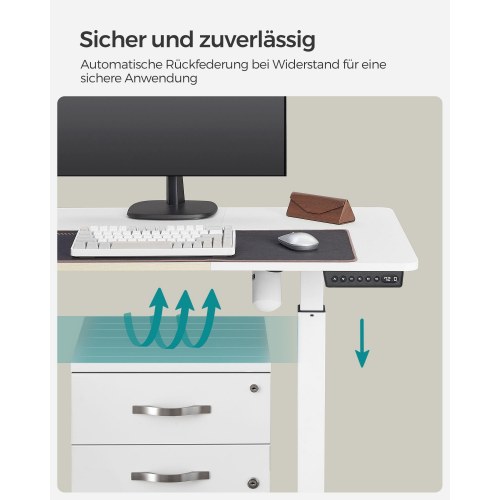 Hæve-sænkebord SONGMICS, elektrisk 60 × 140 cm, 72–120 cm, delt bordplade, 4-hukommelse, hvid/beige