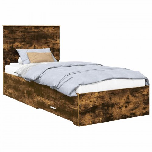 Sengestel med opbevaring 90 x 200 cm - røget eg