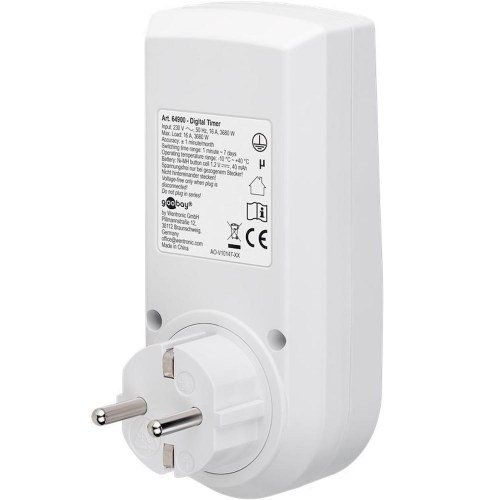 Digital timer stikkontakt Schuko – Goobay, sæt med 2, hvid