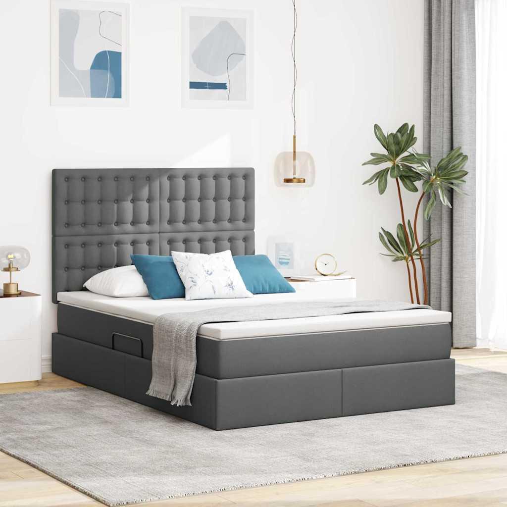 Seng Med Opbevaring Og Led Polyester - Mørkegrå / 140 x 190 cm / Knapper