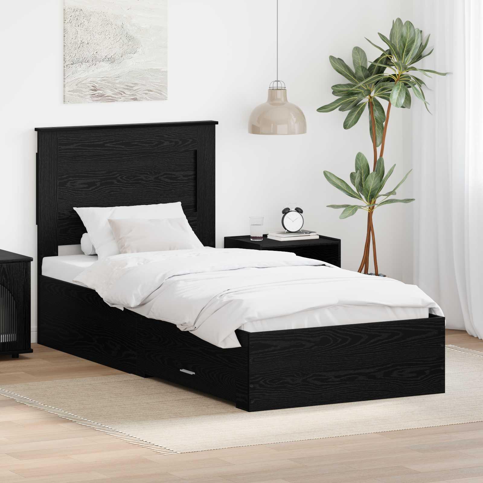 vidaXL Sengestel med skuffe Sort eg 100 x 200 cm Konstrueret træ