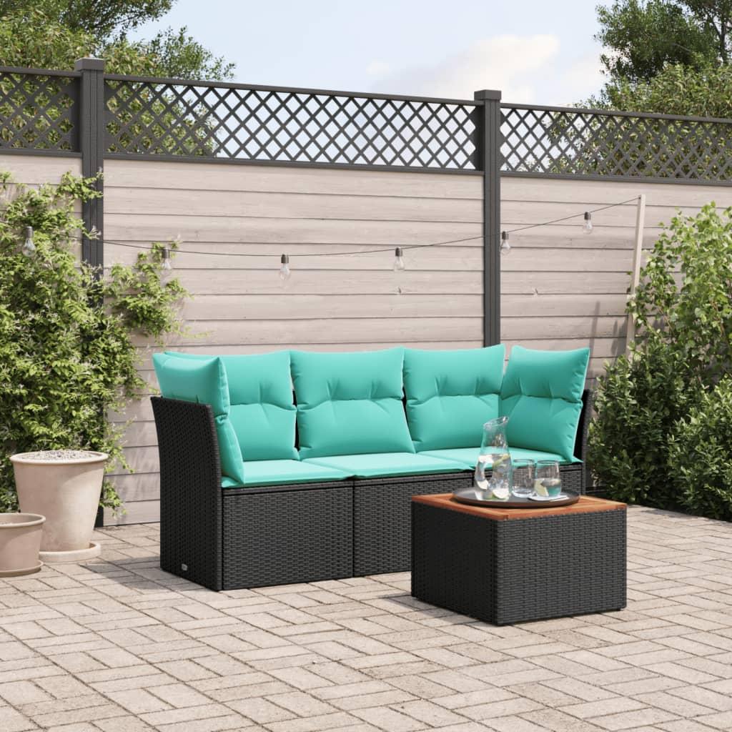 Havesofasæt i polyrattan - 4 dele med opbevaring, sort/blå