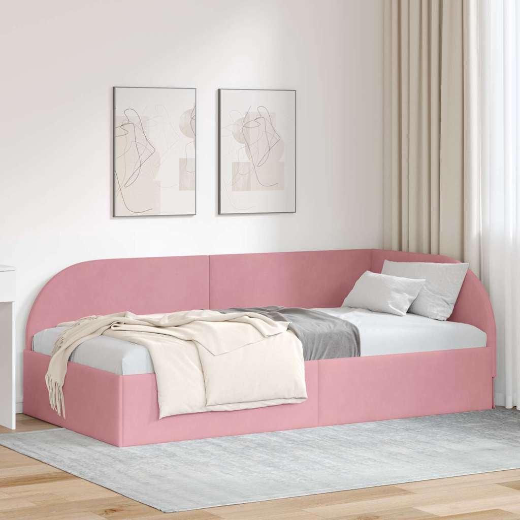 Hjørnesengramme med hovedgærde Lyserød 80 cm x 200 cm Stof