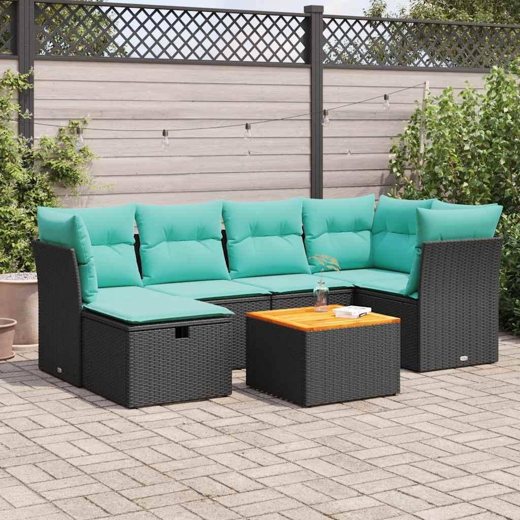 HavesofasÃ¦t i polyrattan - 7 dele med hynder, sort