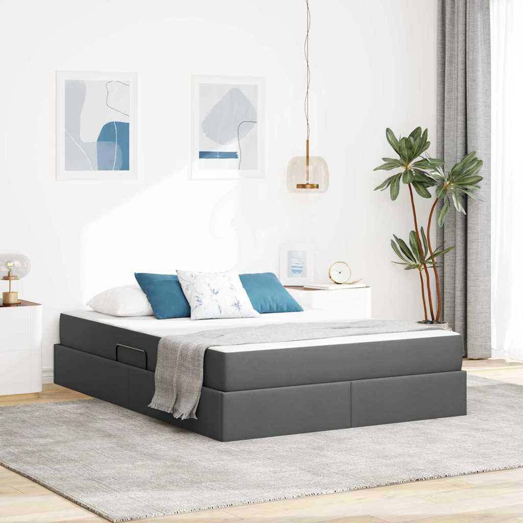 Seng med opbevaring og madras Mørkegrå 140 x 190 cm Polyester