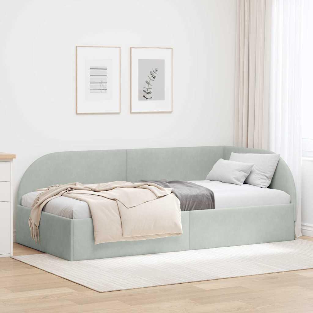 Hjørnesengramme med hovedgærde Lysegrå 80 cm x 200 cm Stof