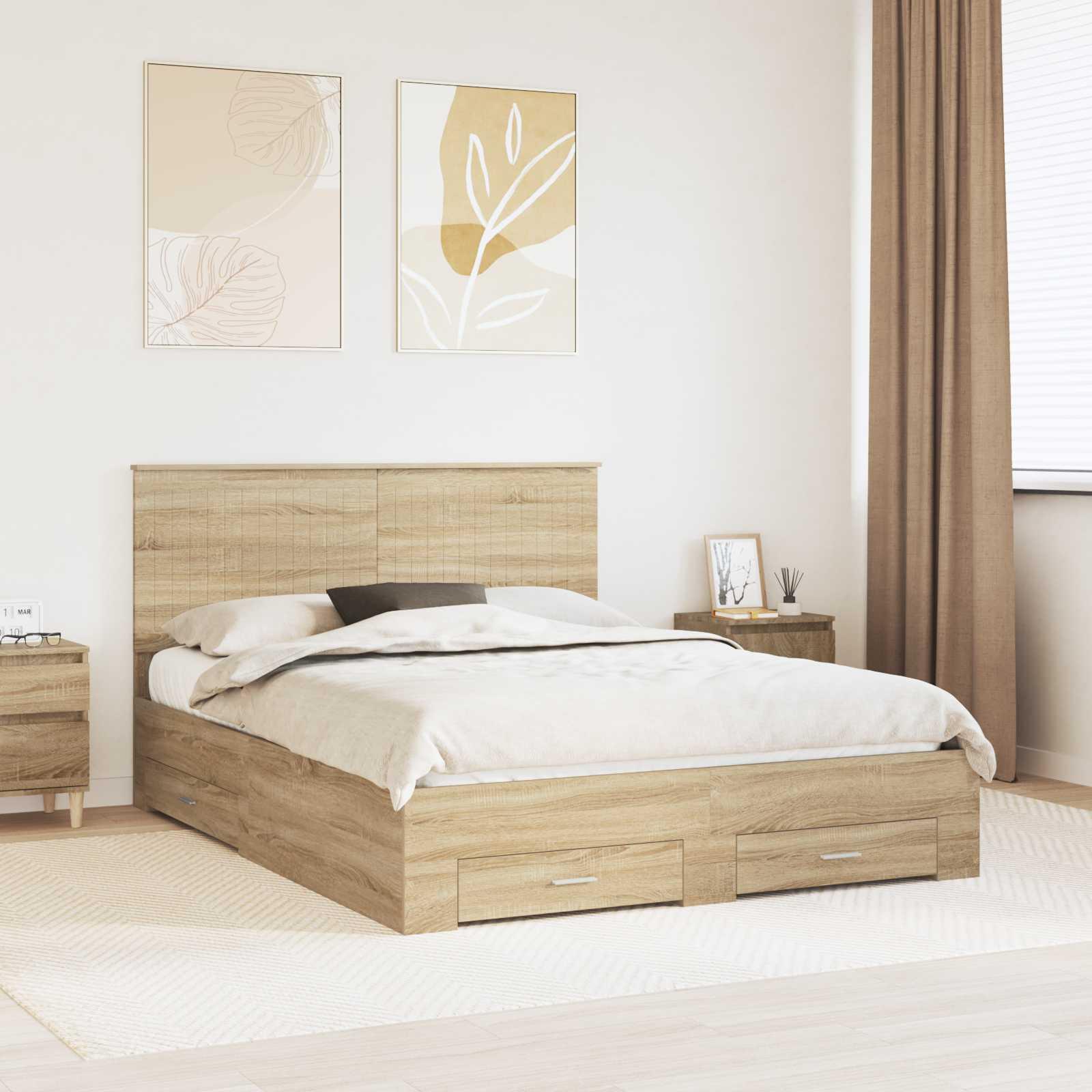 Sengestel med hovedgærde Sonoma eg 150 x 200 cm Konstrueret træ