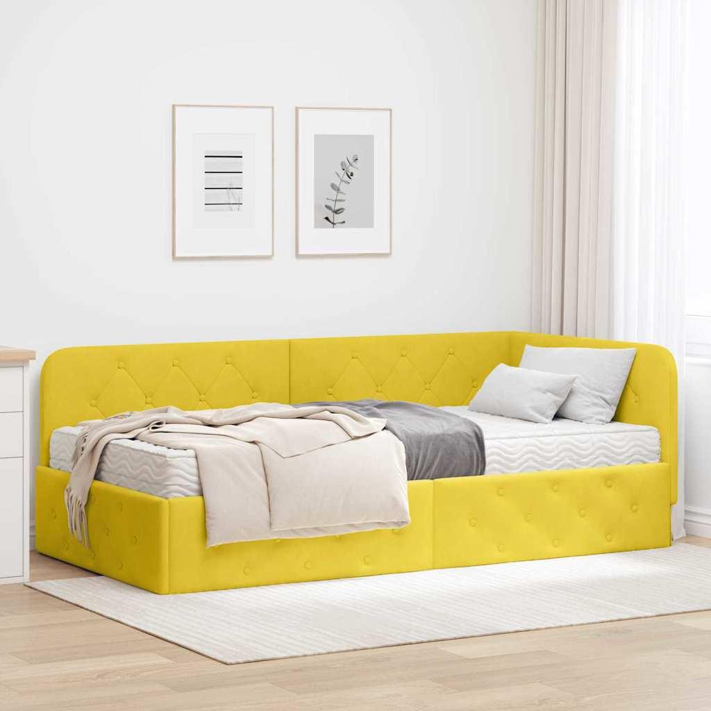 Hjørnesengramme med madras med hovedgærde Gul 90 x 190 cm Fløjl