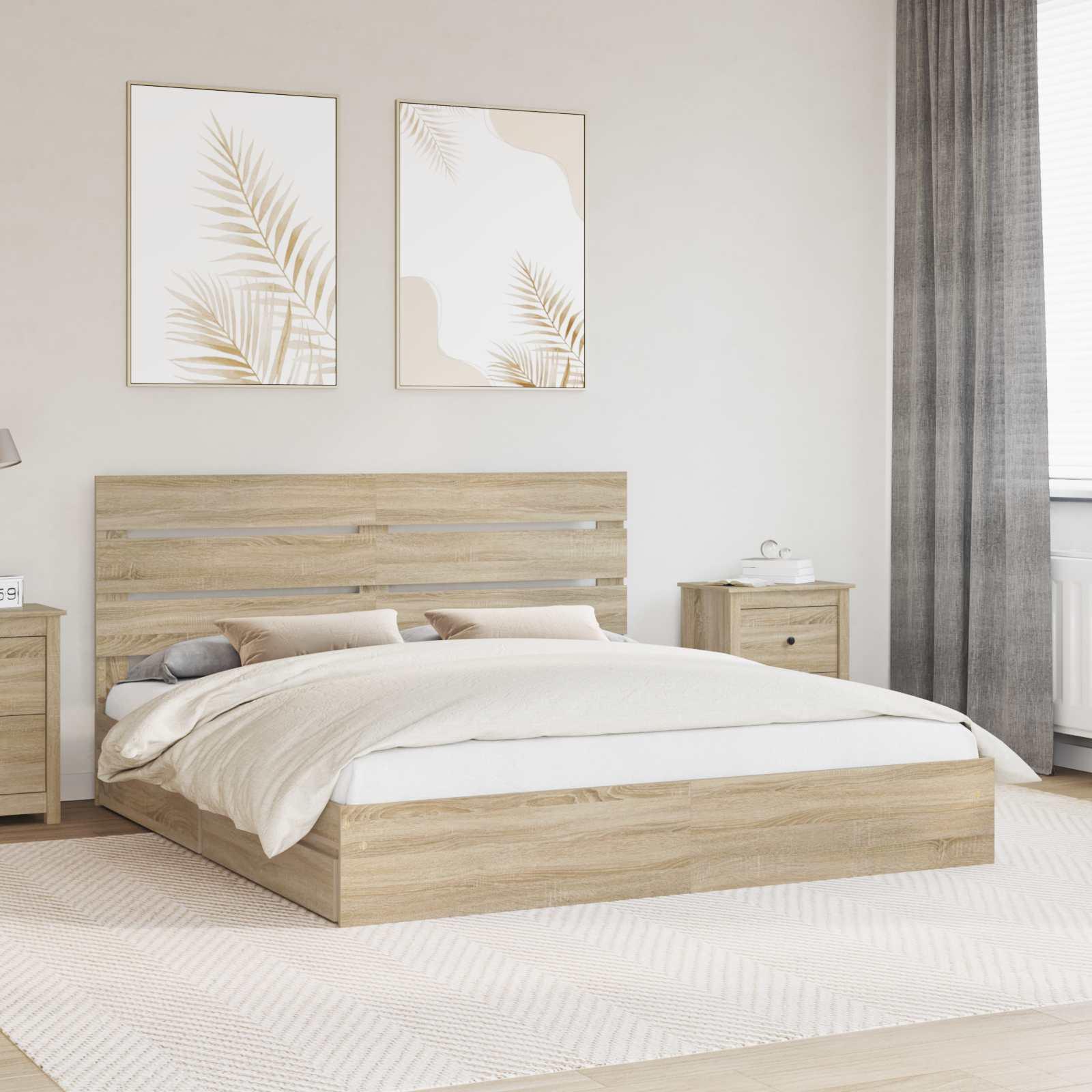 Opbevaringsseng 180 × 200 cm - Sonoma eg, konstrueret træ