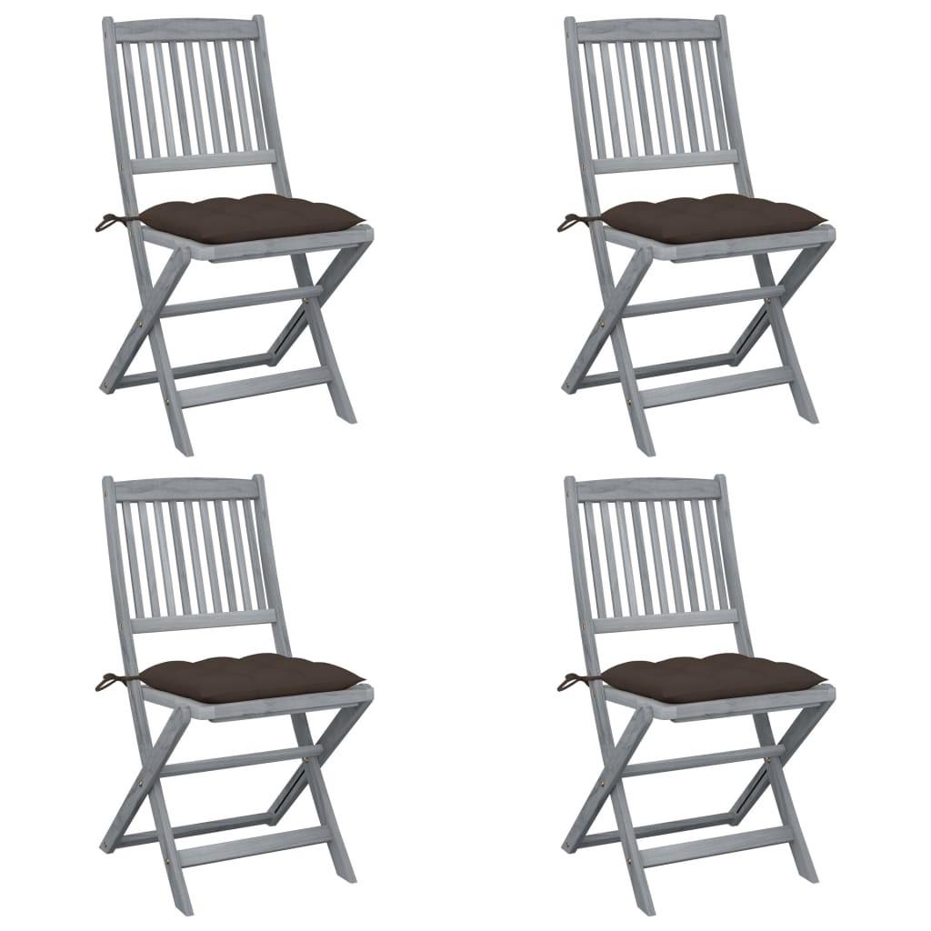 Foldbare havestole 4 stk. med hynder massivt akacietræ