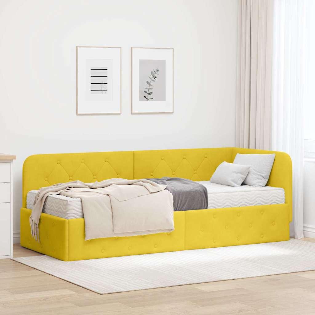 Hjørnesengramme med madras med hovedgærde Gul 80 x 200 cm Fløjl