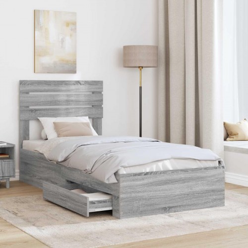 Sengestel med opbevaring 90 x 200 cm - grå sonoma