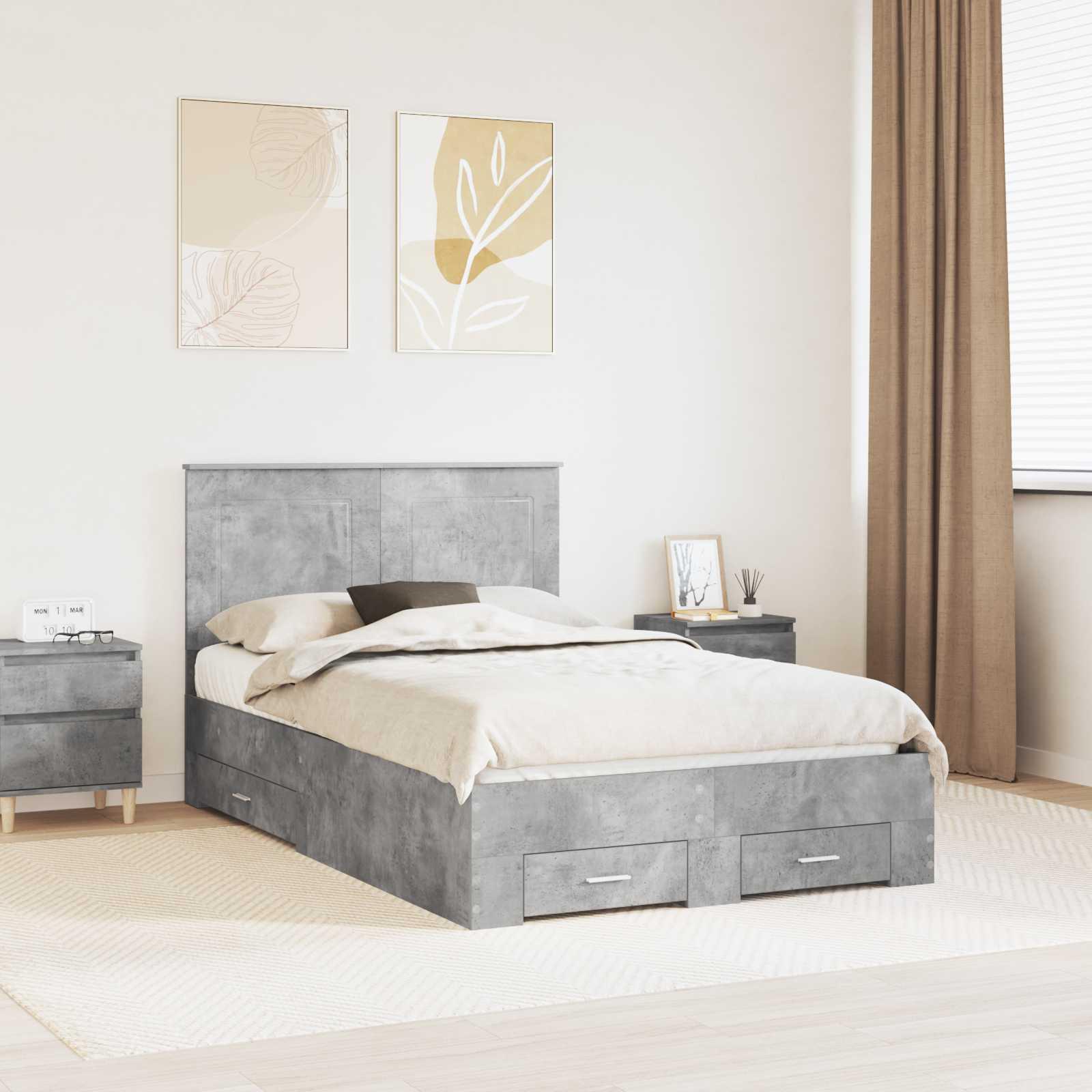 Sengestel med hovedgærde Beton Grå 135 x 190 cm Konstrueret træ