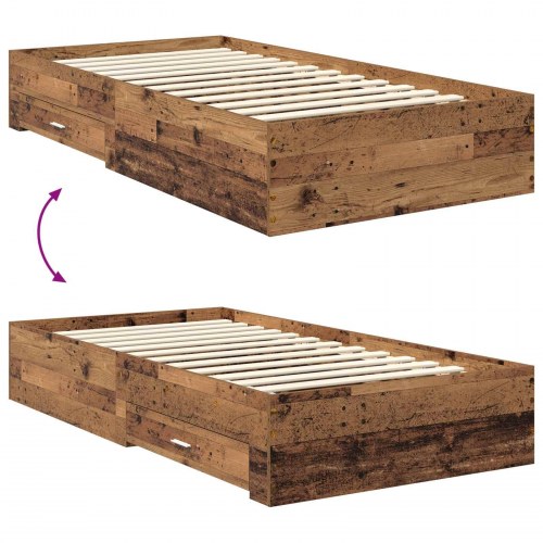 Sengestel med opbevaring - gammelt træ 100 x 200 cm