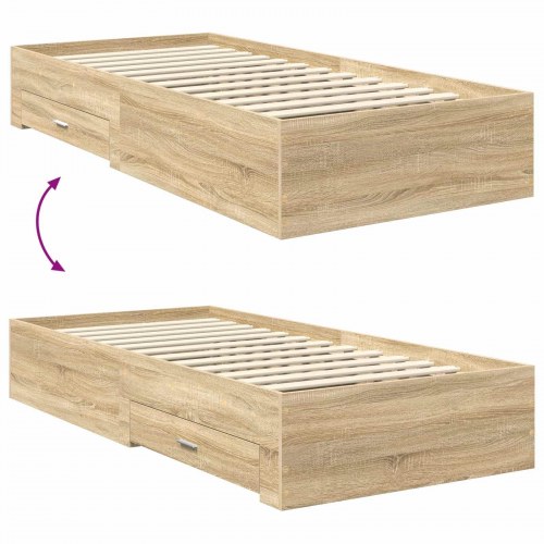 Sengestel med skuffeopbevaring - Sonoma-eg 90 x 200 cm