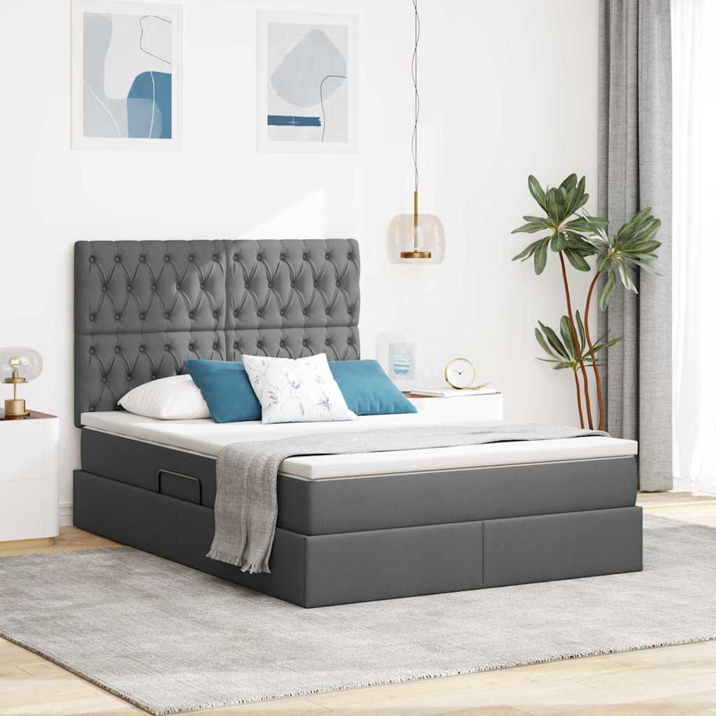Seng med opbevaring og madras Mørkegrå 140 x 190 cm Polyester