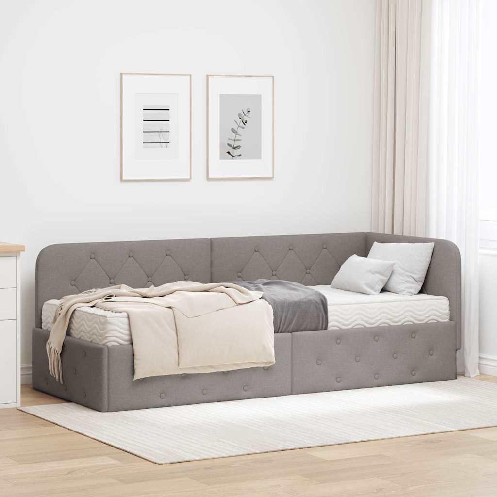 Hjørnesengramme i stof - gråbrun 80 x 200 cm med skummadras