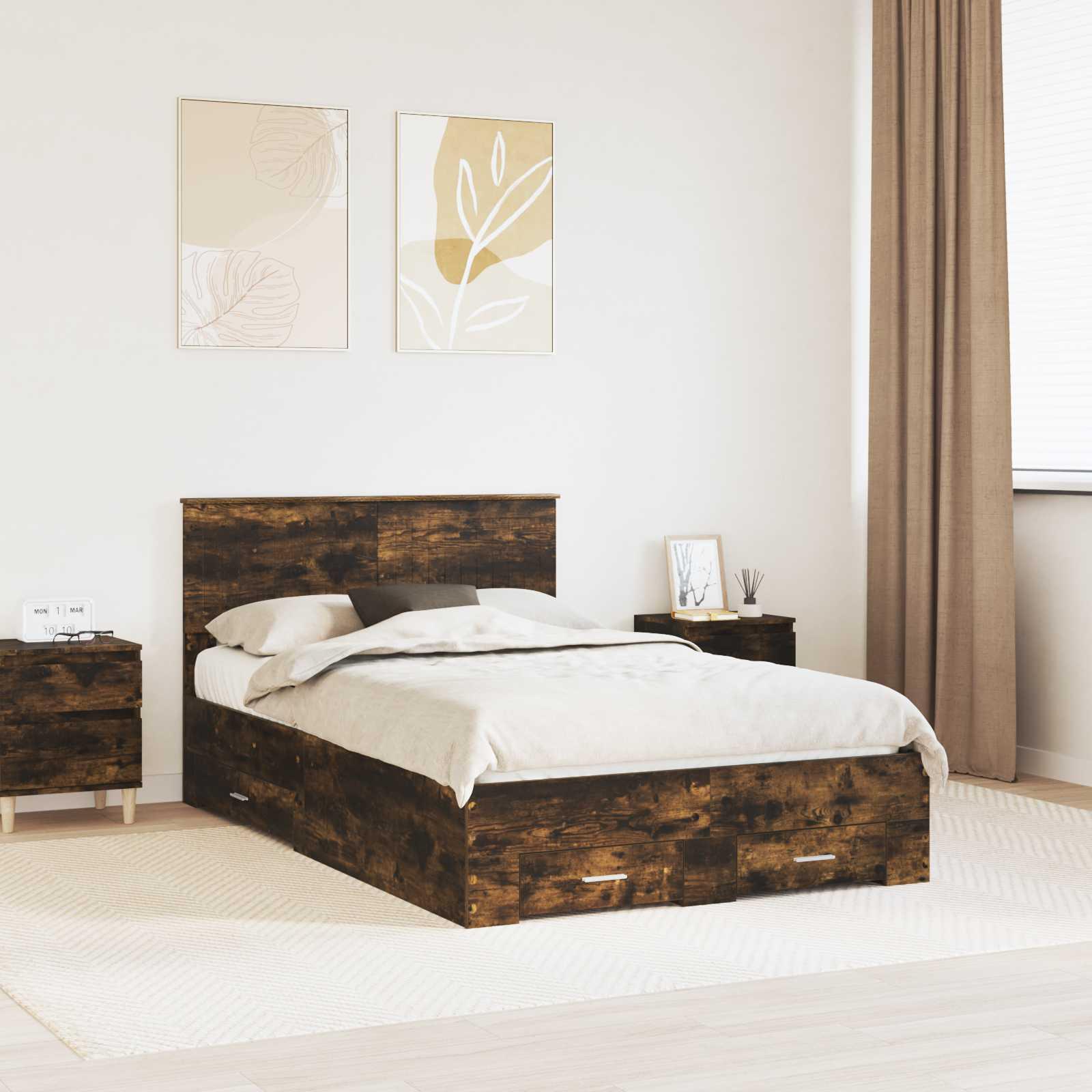 Sengestel med hovedgærde Røget eg 120 x 190 cm Konstrueret træ