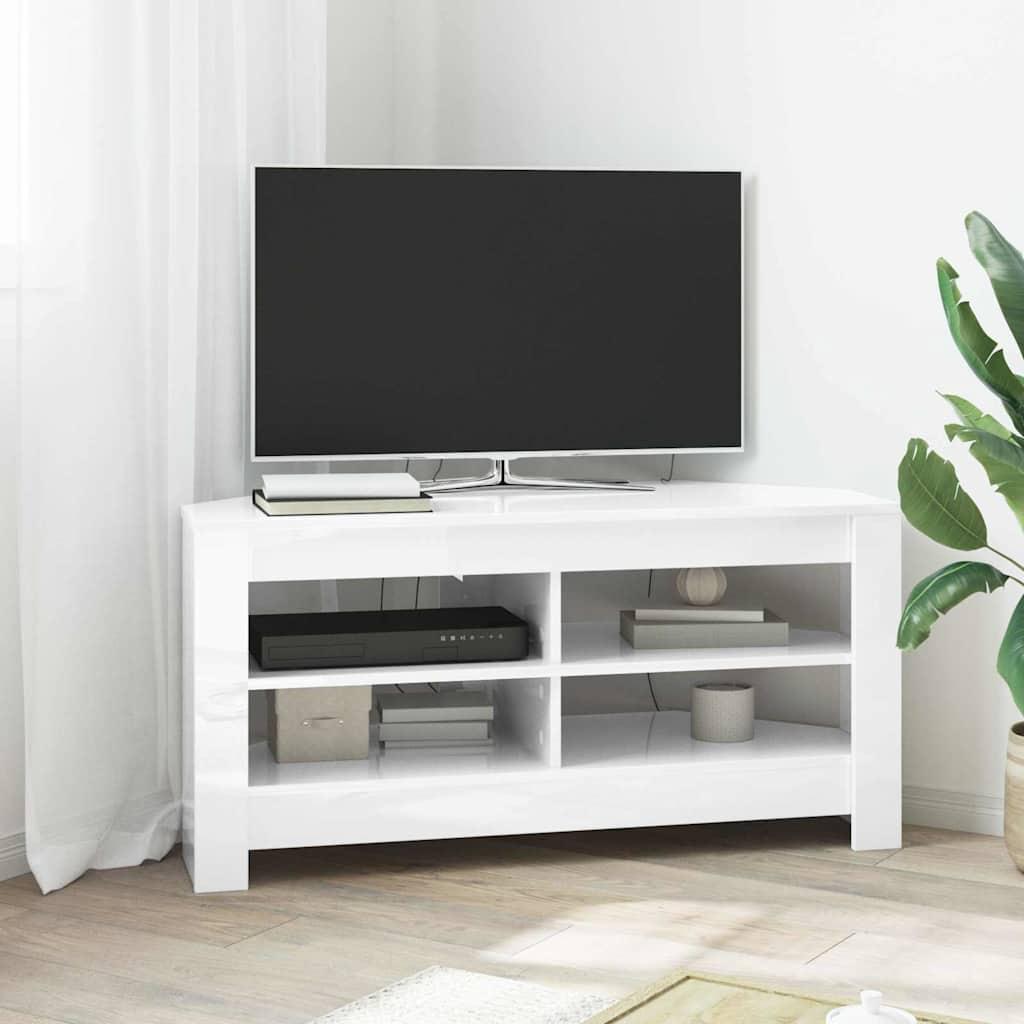 HjørneTVskab Højglans Hvid 102x40,5x45cm Konstrueret træ