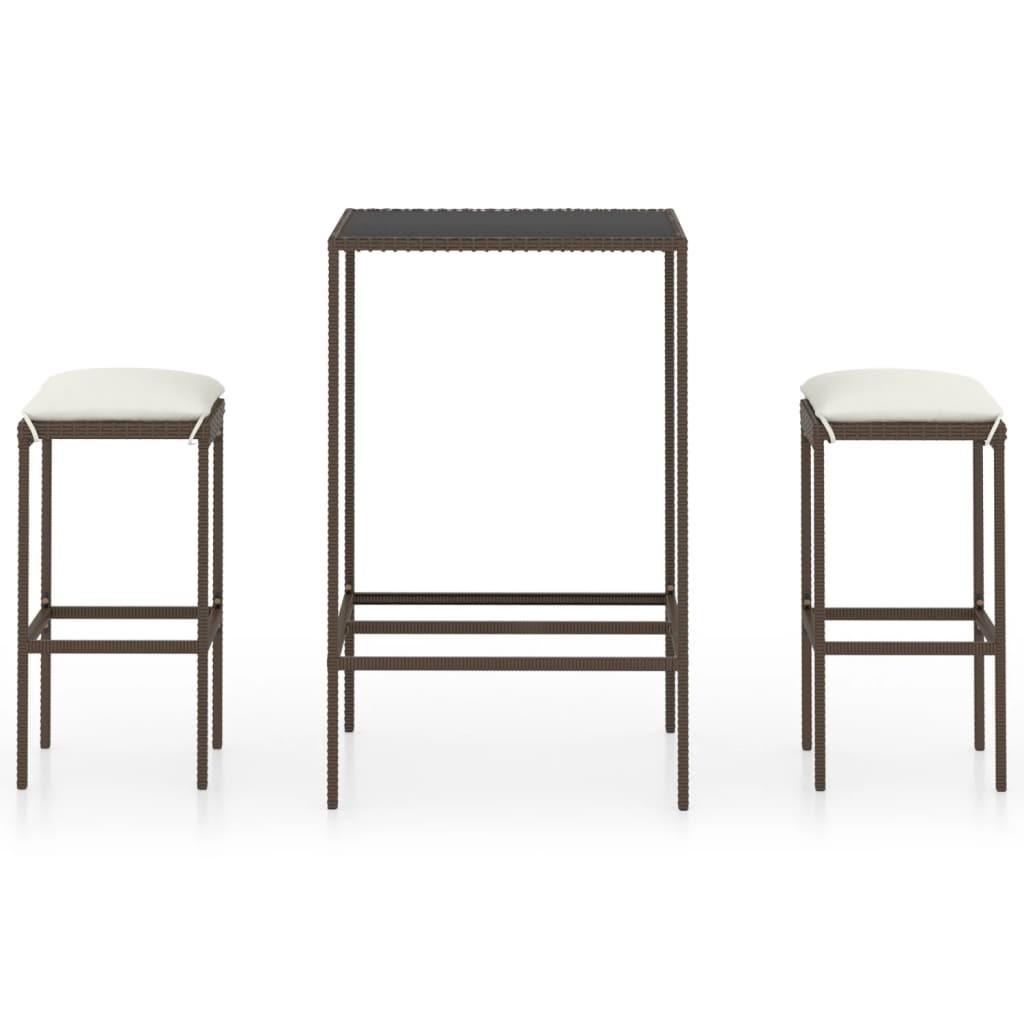 Barsæt til haven 3 dele med hynder polyrattan brun billede