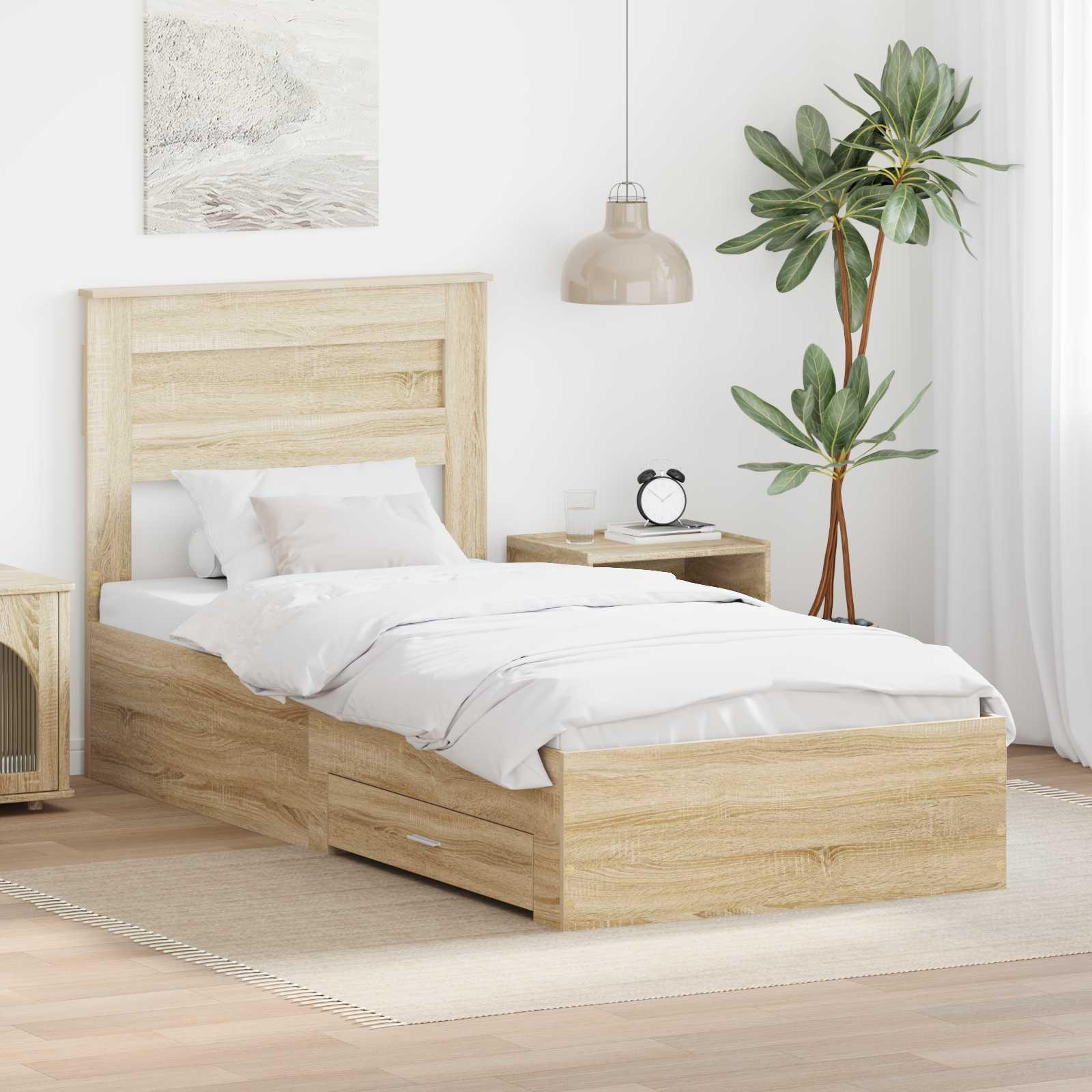 Sengestel med hovedgærde Sonoma eg 90 x 190 cm Konstrueret træ